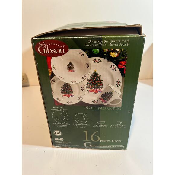 Gibson Noel Morning Christmas 16 Piece Stoneware Set Dinner Plates Bowls Cups - Picture 6 of 6